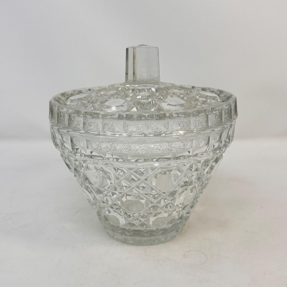Vintage Lead Diamond Cut Mini Ice Bucket Barware Glass Biscuit Jar 6.25 x 6.5